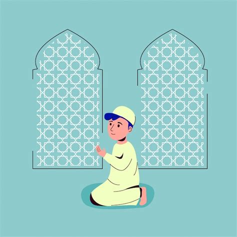 Premium Vector Muslim Children Praying In Mosque Illustration