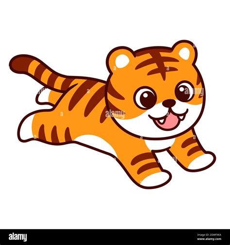 Cute Cartoon Running Or Jumping Tiger Drawing Funny Little Tiger