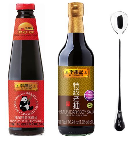 buy lee kum kee premium dark soy sauce panda oyster sauce 18 oz one ninechef spoon online