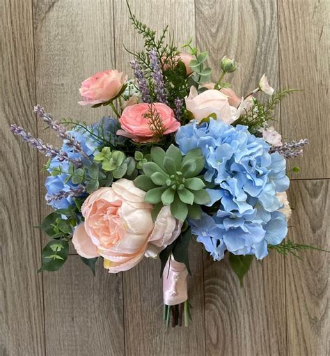 Hydrangea Bridal Bouquet Blue Wedding Bouquet Silk Flower Etsy In
