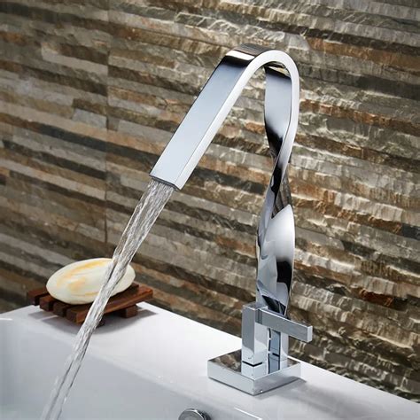 Luxury Creative Bathroom Basin Faucet Waterfall Single Handle Brass