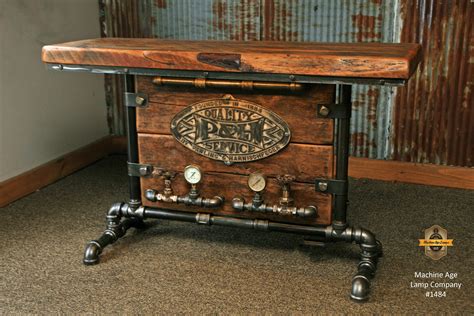 Steampunk Industrial Barn Wood Table Console Lighted 1484
