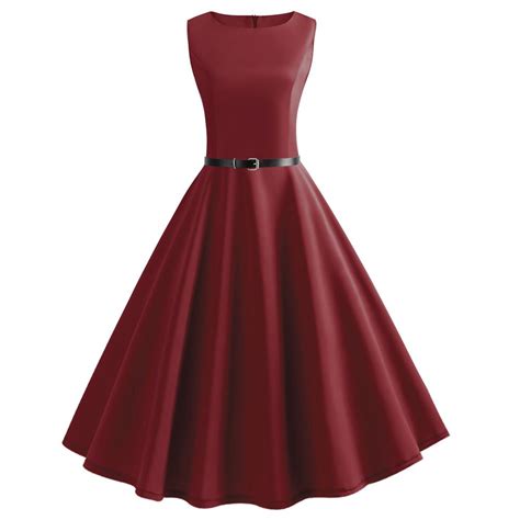 50s 60s retro sleeveless solid color vintage flare dress women elegant party pin up rockabilly a