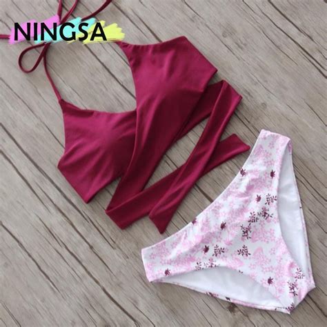 Ningsa Bikinis Women 2017 Push Up Sexy Solid Cross Low Waist Design