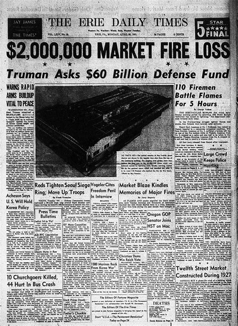 April 30 1951 Newspaper Cover Newspaper Article Erie