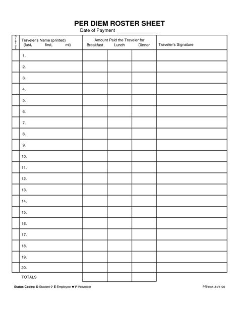 6 Best Images Of Printable Blank Roster Sheets Free