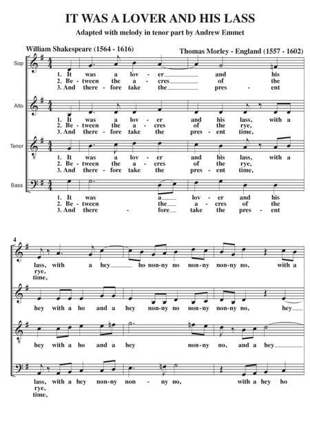 It Was A Lover And His Lass A Cappella Satb By Thomas Morley England 1557 1602 Digital