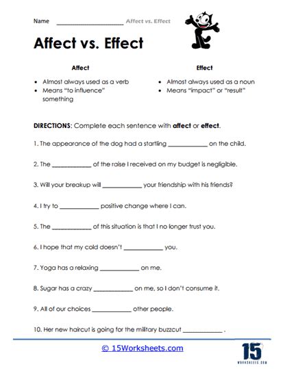 Affect Vs Effect Worksheets 15