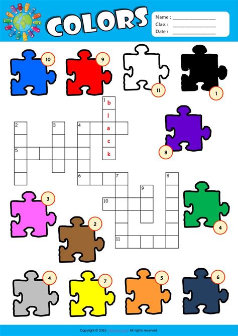 Colors Crossword Puzzle Worksheet Par Mem Fichier Pdf