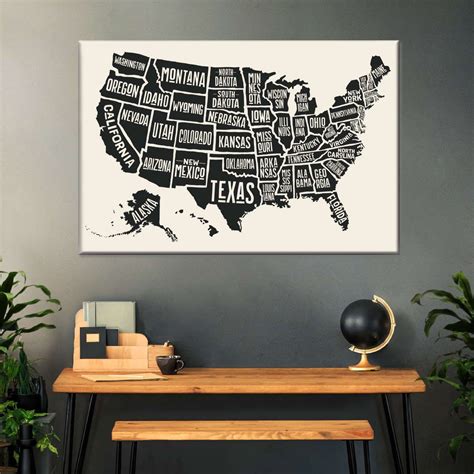 Us States Map Canvas Wall Art State Map Wall Art Map Canvas Map
