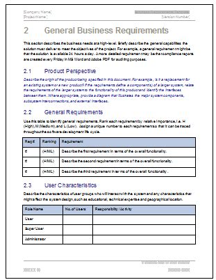 business requirements specification template ms word