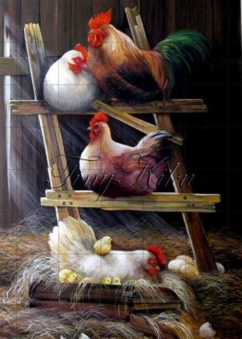 Rooster Hens Chicks Resting In Barn Farm Scene No 118 Art Print