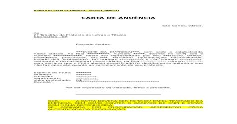 Modelo De Carta De Anuencia Pessoa Juridica Pdf Document
