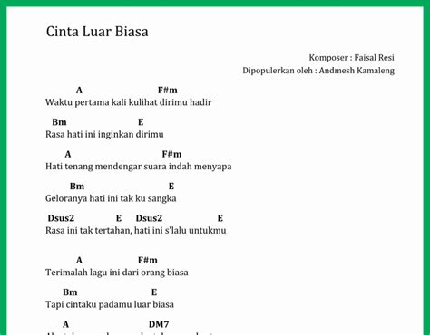 Chord Lagu Cinta Luar Biasa Seputar Musik