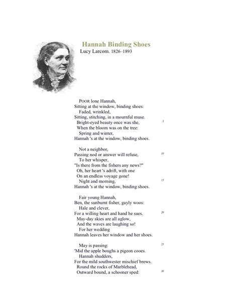 Poem, ?Hannah, Binding Shoes? by Lucy Larcom, Mid-1800s ? Using