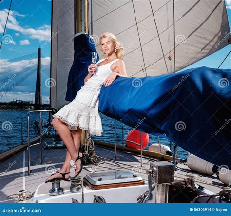 Stylish Woman On A Yacht Stock Photo Image Of Boat Cruise 56303914