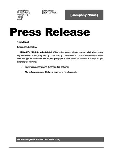 Press Release Microsoft Word Template Free Word Template