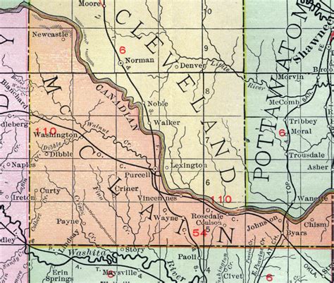 Mcclain County Oklahoma 1911 Map Rand Mcnally Purcell Blanchard