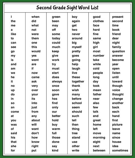 6 Best Images Of Second Grade Sight Words List Printable 2nd Grade