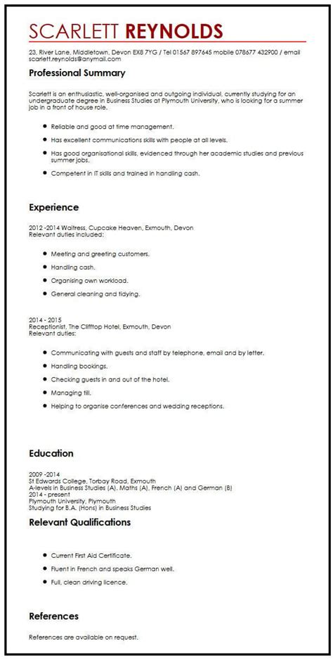 Our cv examples will give you inspiration on how to design the right cv for the job. Sample Cv Summer Job - CV Sample for a Summer Job