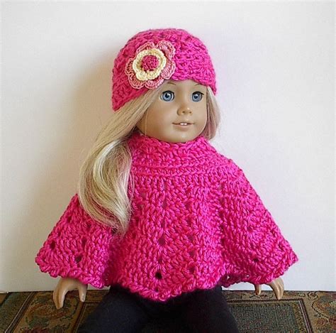 American Girl Doll Clothes Crocheted Poncho Set With Flowered Hat