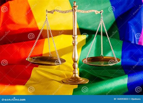 Scales Of Justice Symbol Of Law And Justice With Lgbt Flag Stock Image