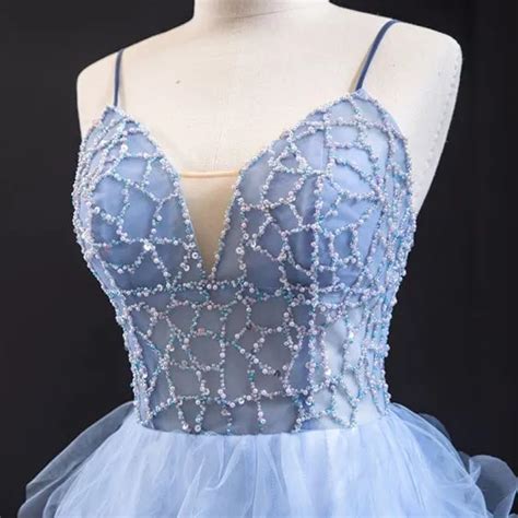 fabulous sky blue prom dresses 2023 a line princess spaghetti straps sleeveless beading sweep