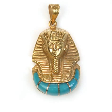 18k Gold Egyptian King Tut With Stone Pendant Egypt7000
