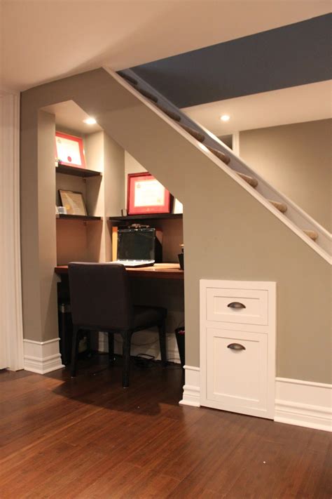 Which leaves a huge space underneath. Office under the basement stairs - what a great use of ...
