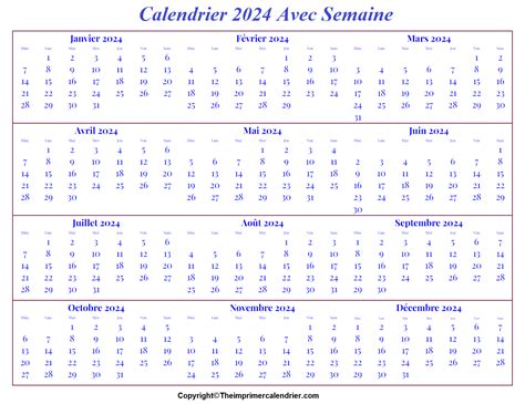 Calendrier 2024 Avec Semaine Pdf The Imprimer Calendrier