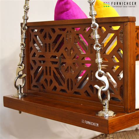 Solid Wood Handcrafted Indian Traditional Swingjhoola With Carved Back