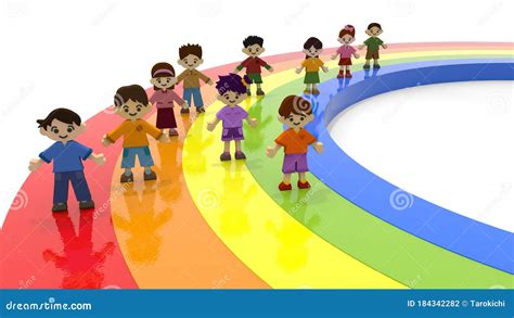 Stand On The Rainbow 10 Children 3d Illustration Stock Illustration