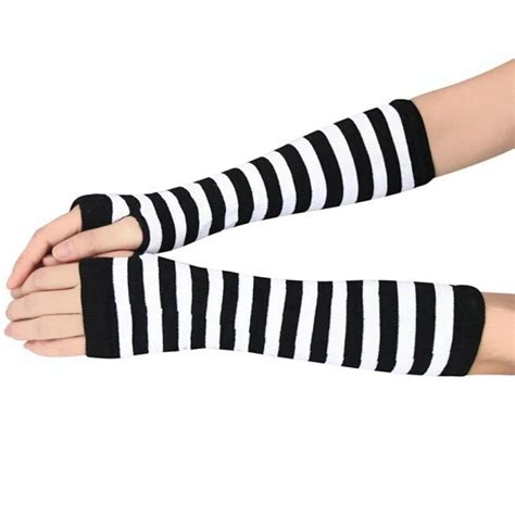 Winter Gloves Women Stripted Wrist Arm Hand Warmer Knitted Long Fingerless Gloves Striped