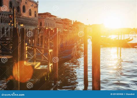 Gondolas In Venice Sunset With San Giorgio Maggiore Church Venice