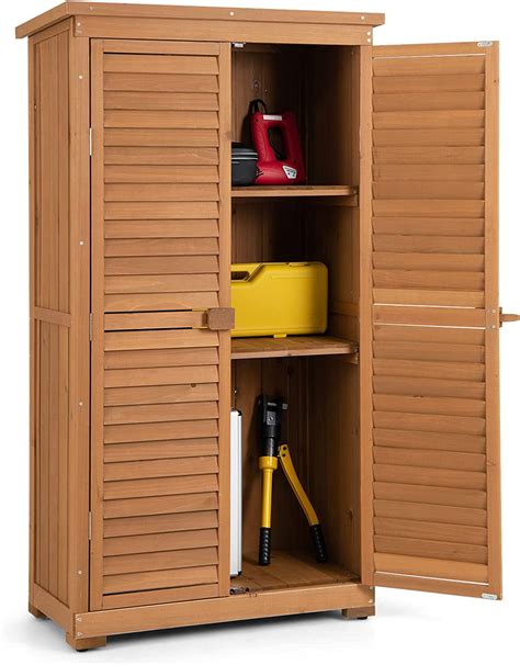 Goplus Outdoor Storage Cabinet 63” Wood Garden Tool Shed With Double