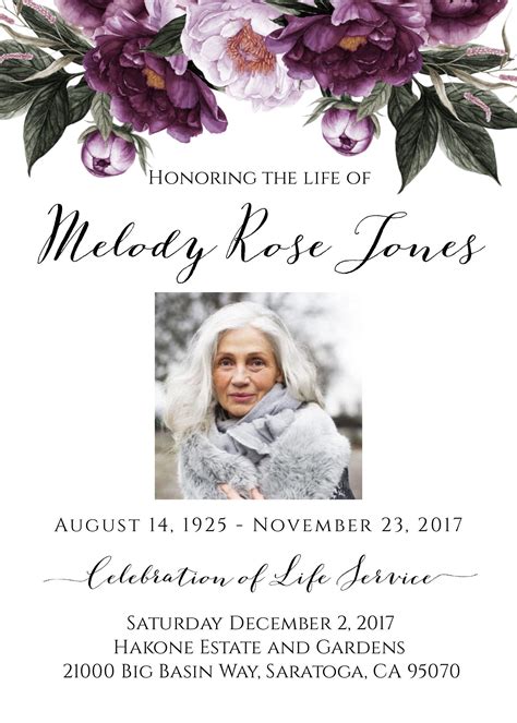 Lavender Floral Funeral Program Template For Her Memorial Etsy