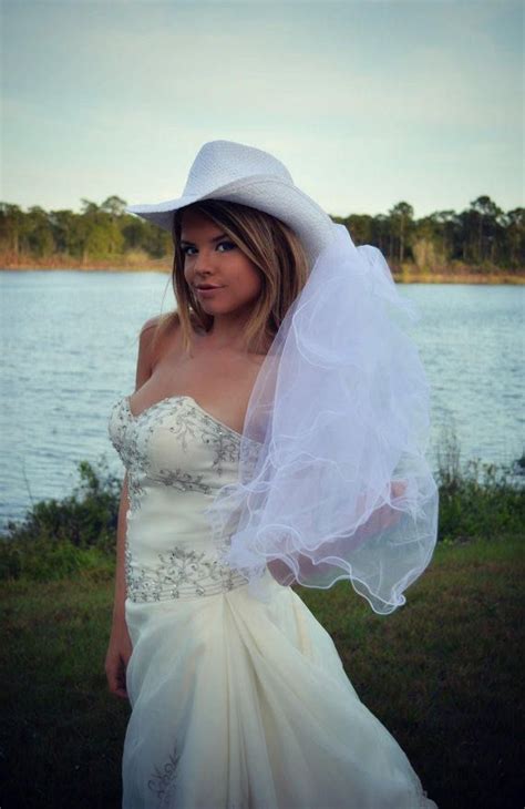 Cowgirl Bride Western Wedding Hat Veil Ivory Bachelorette Party Cowgirl