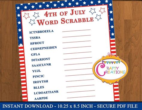 Instant Download 4th Of July Word Scrabble Game 4th Of July Games