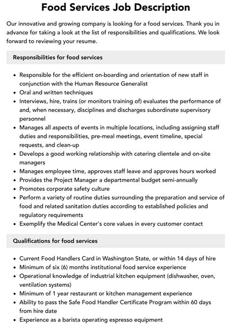 Food Services Job Description Velvet Jobs