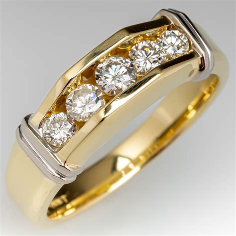 Vintage Mens Five Stone Diamond Ring K Yellow Gold