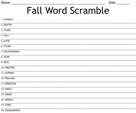 Fall Word Scramble Wordmint