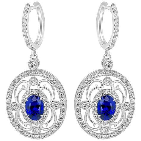 Oval Cut Blue Sapphire And Diamond Dangle Earrings For Sale At 1stdibs