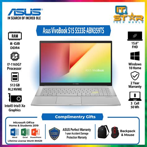 Asus Vivobook S15 S533e Abn359ts I7 1165g7 8gb Ram 512gb Ssd
