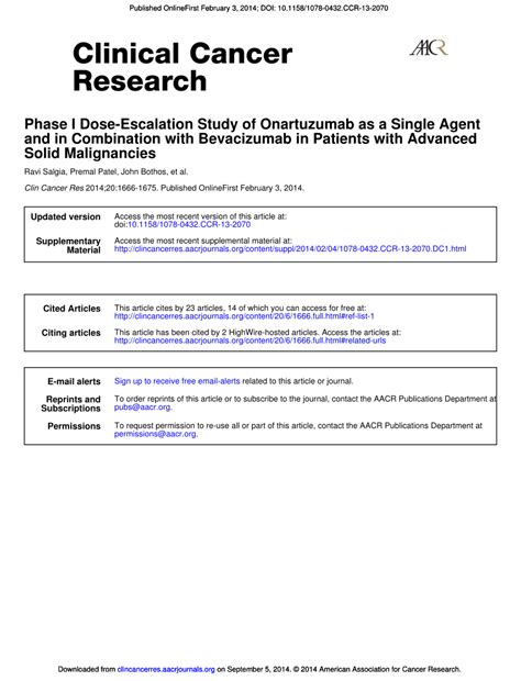 Pdf Phase I Dose Escalation Study Of Onartuzumab As A Single Agent