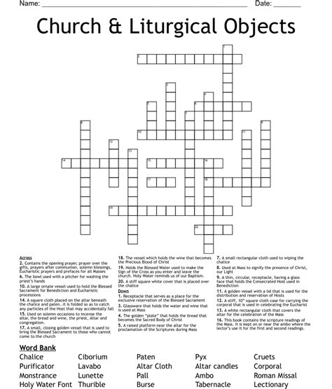 Church And Liturgical Objects Crossword Wordmint