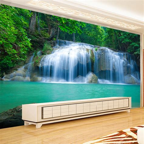 Green Lake Waterfall Nature Scenery Photo Wall Mural For Bedroom Living