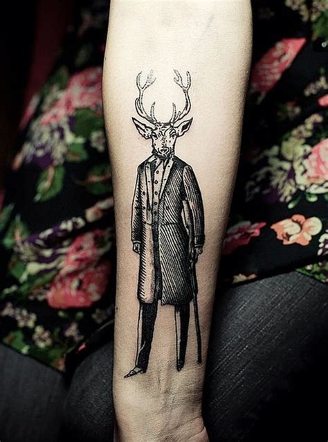 Unusual Style Designed Mystical Half Man Half Deer Tattoo On Wrist