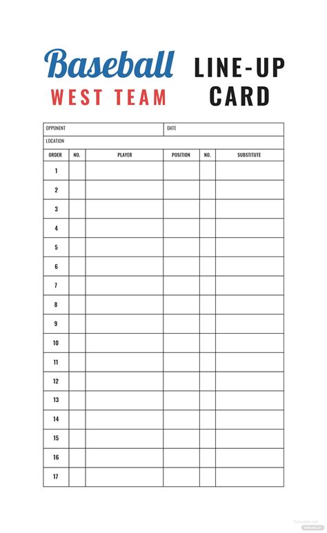 Baseball Line Up Card Template In Adobe Photoshop