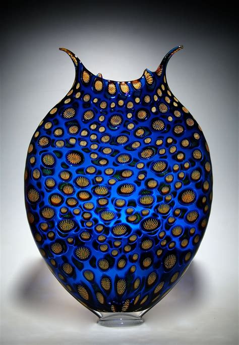 Cerulean Gold Thread Foglio By David Patchen Art Glass Sculpture Artful