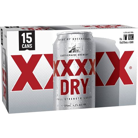Xxxx Dry Full Strength Lager Cans 375mlx 15 Pack Woolworths